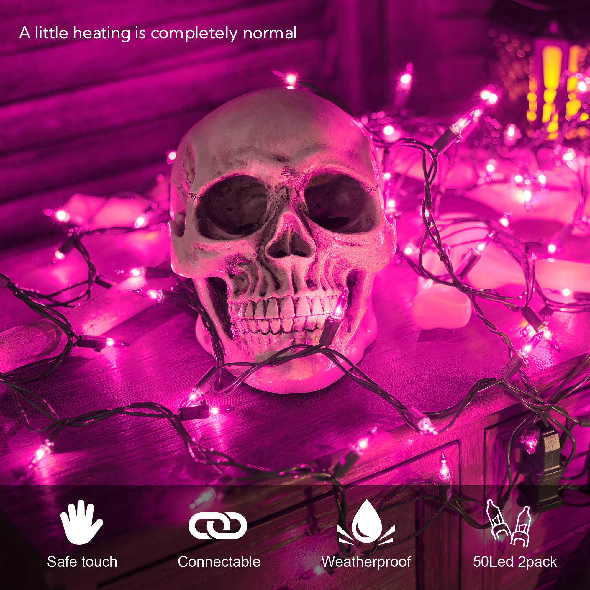 Luzes de corda para decoração de Halloween de 13 pés 50LED