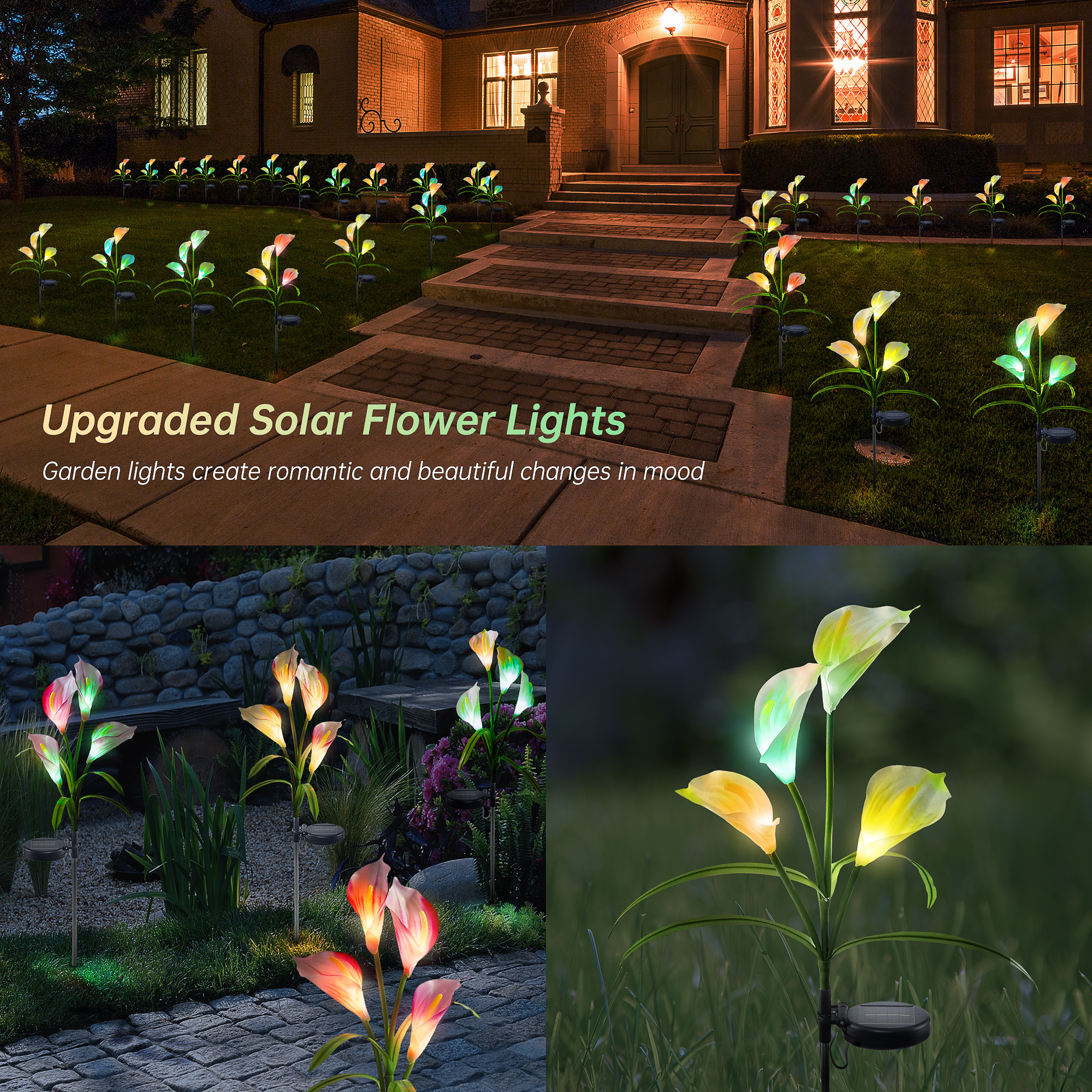 Luzes solares de flores de 7 cores Calla Lily