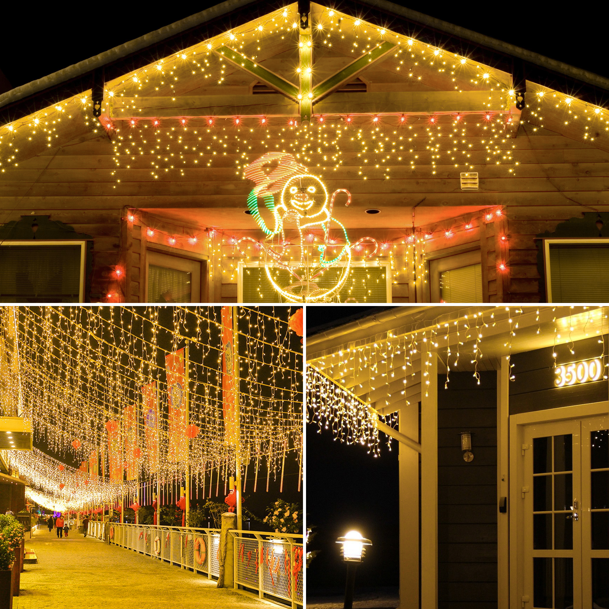 Luzes de sincelo de Natal para decoração de beirais de casa