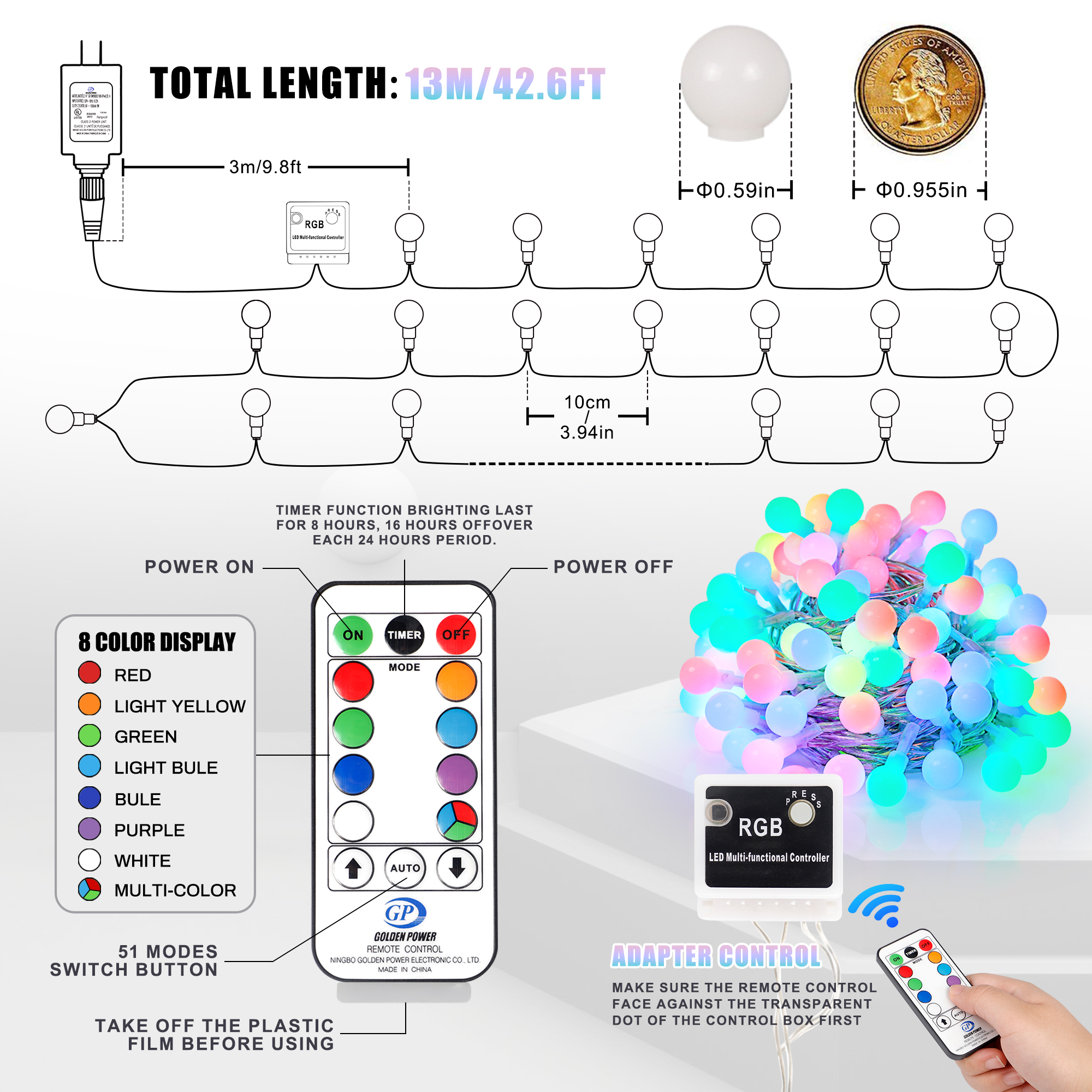 Luzes de corda globo multicoloridas