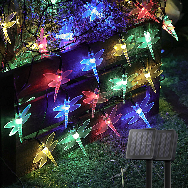 Luz solar de libélula para jardim 30LED