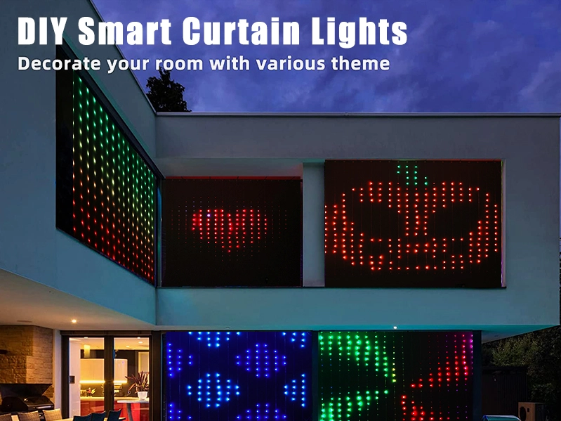 Luzes de corda de cortina Rgb inteligentes