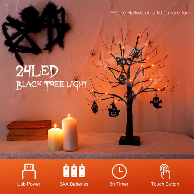 Luz de árvore de mesa de Halloween 2FT 24 LED