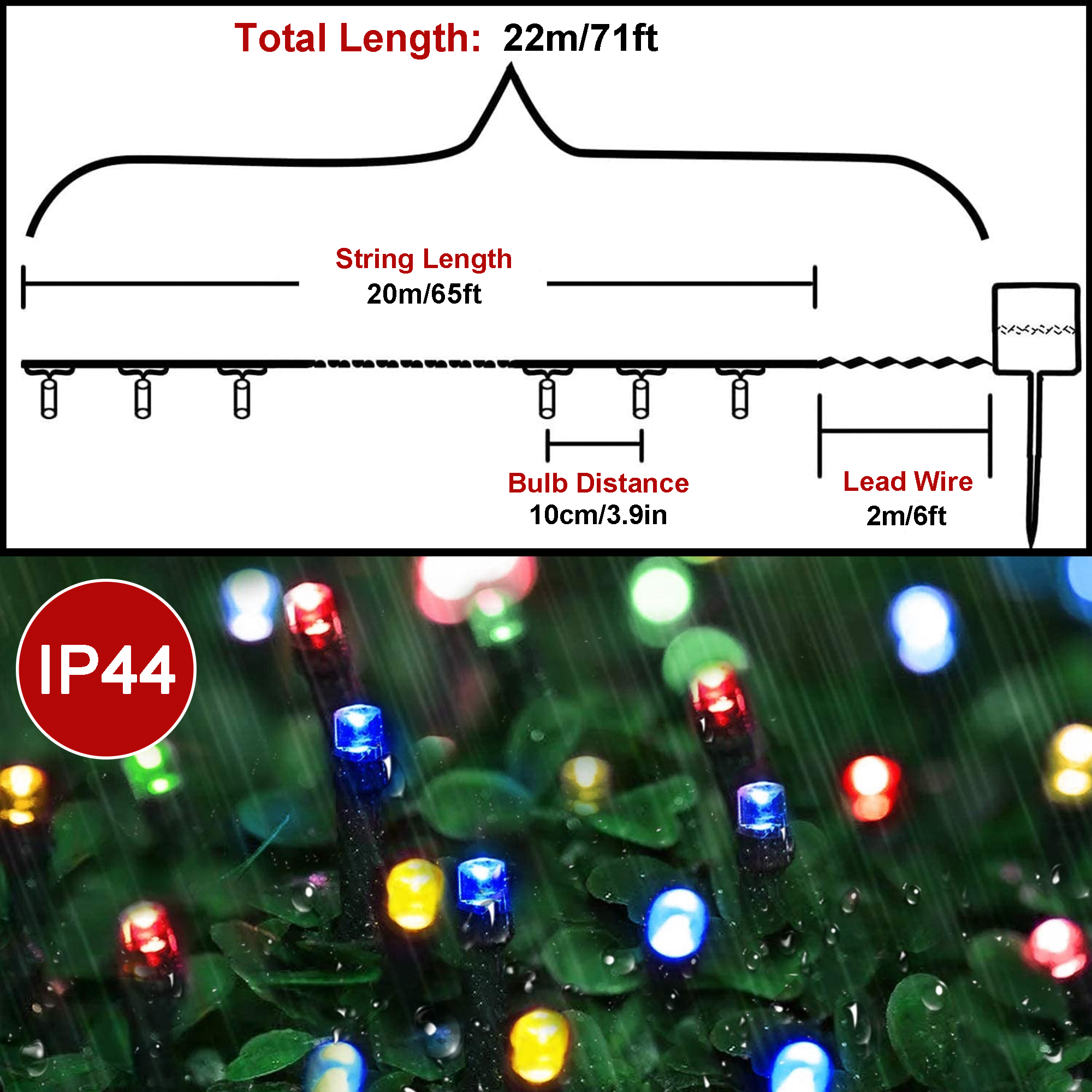 200 luzes solares de corda de Natal LED