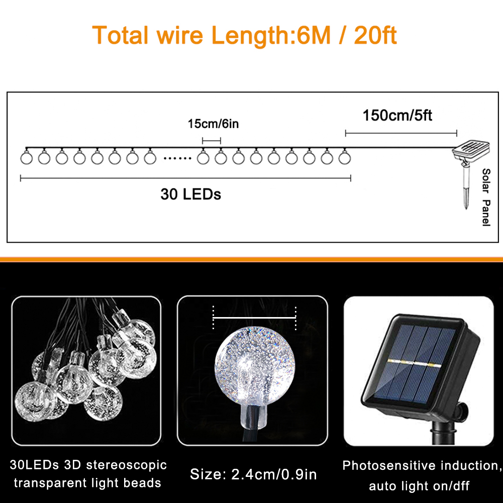 Luzes de corda de globo de cristal solar