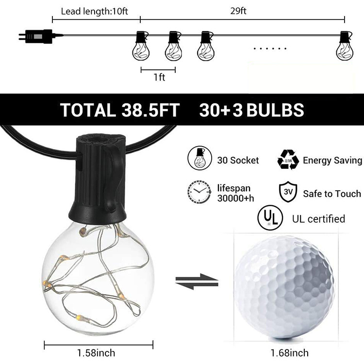 Lâmpadas de fio de cobre 30 luzes LED para pátio