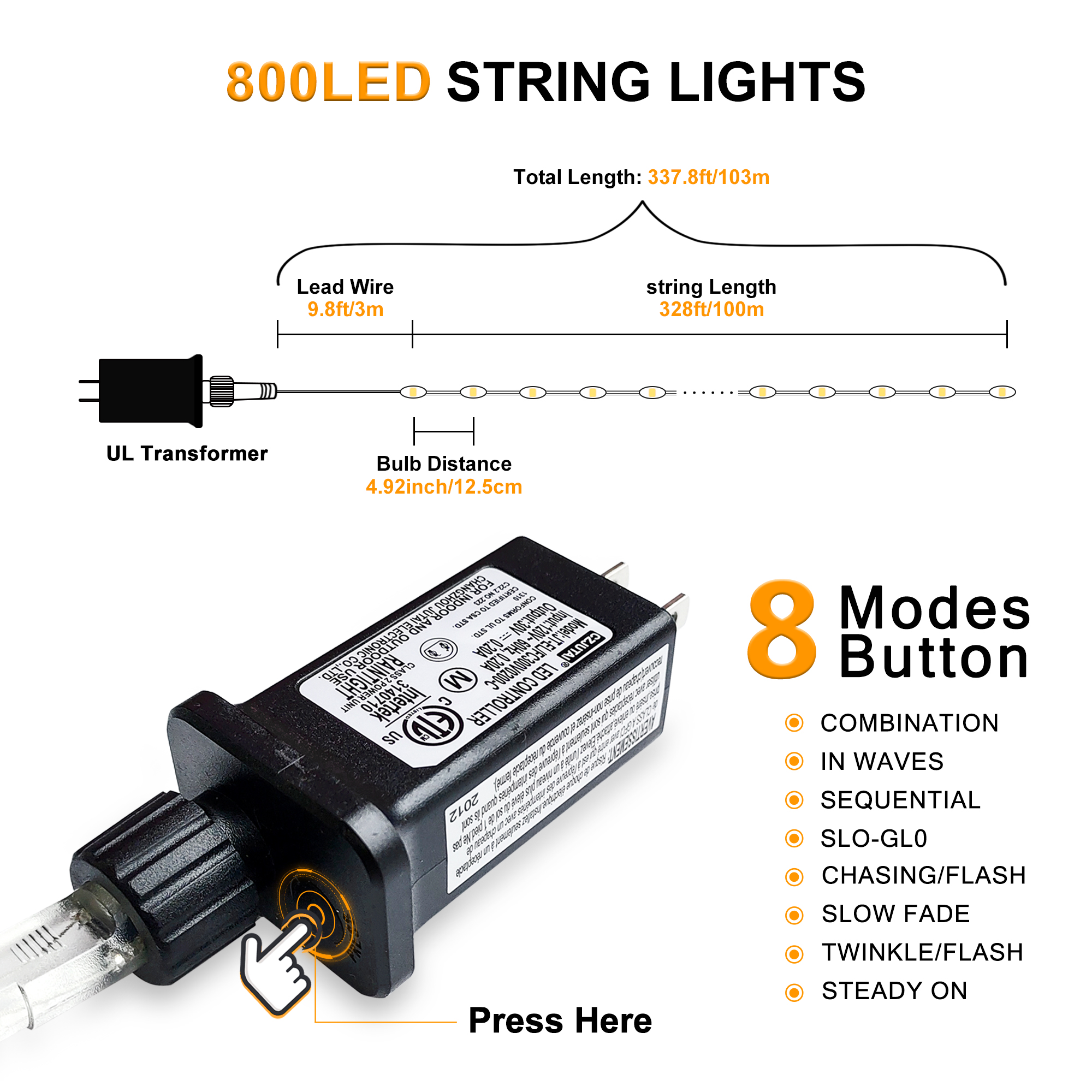 Luzes de fada de fio de cobre 800LED