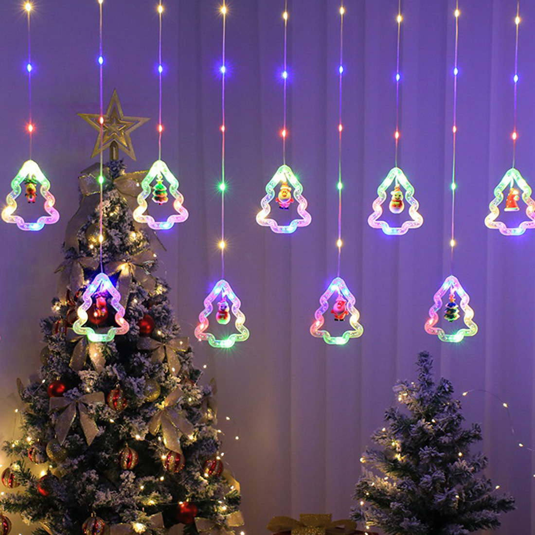 Imagem de cena de luzes de Natal com janela de Papai Noel estrela