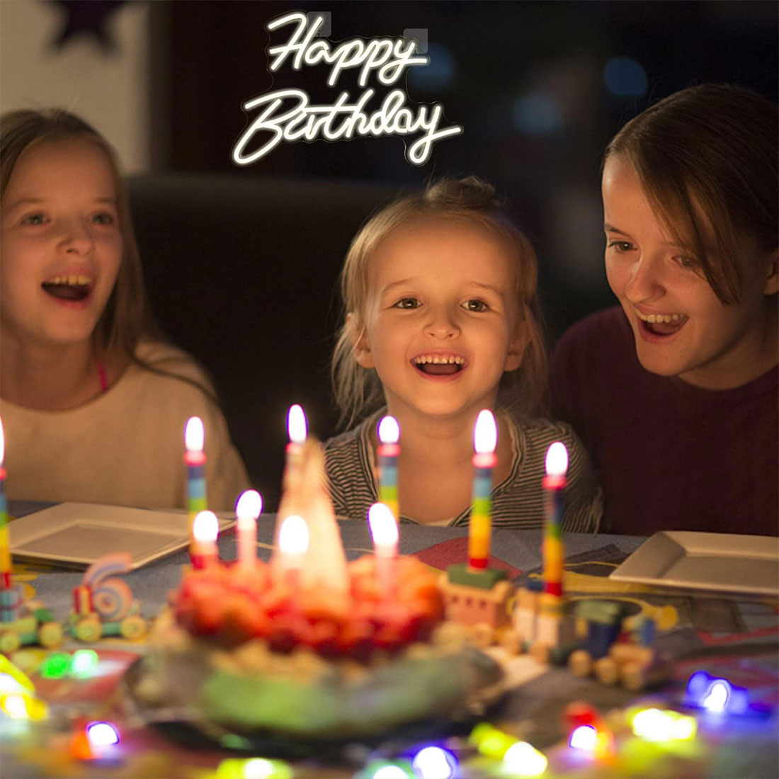 Sinal de néon para decoração de feliz aniversário