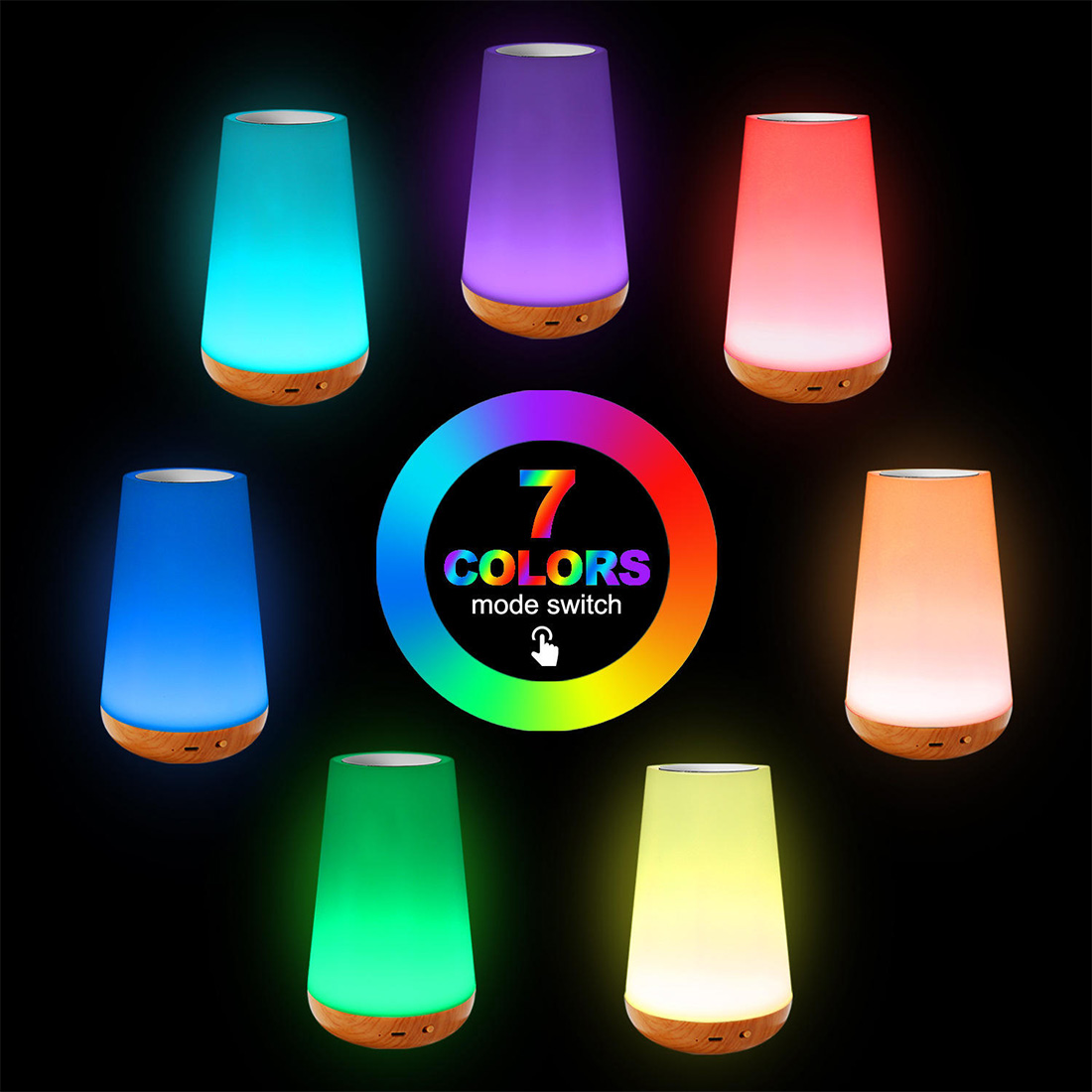 Candeeiro de cabeceira em cores RGB para quarto