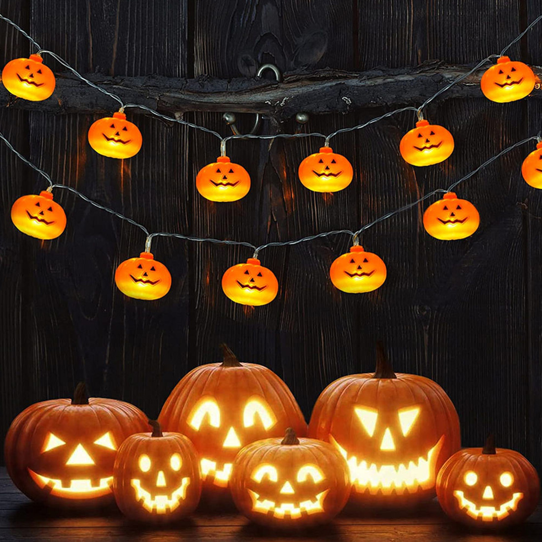 Luzes de corda de lanterna de abóbora para decoração de Halloween