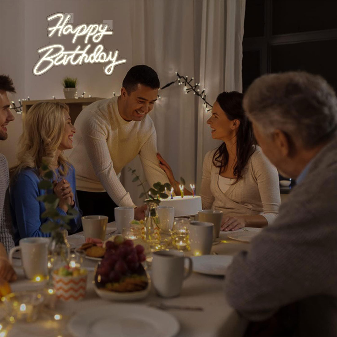 Cena de letreiro de néon para decoração de feliz aniversário