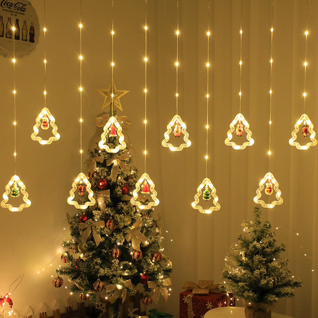 Imagem de cena de luzes de Natal com janela de Papai Noel estrela