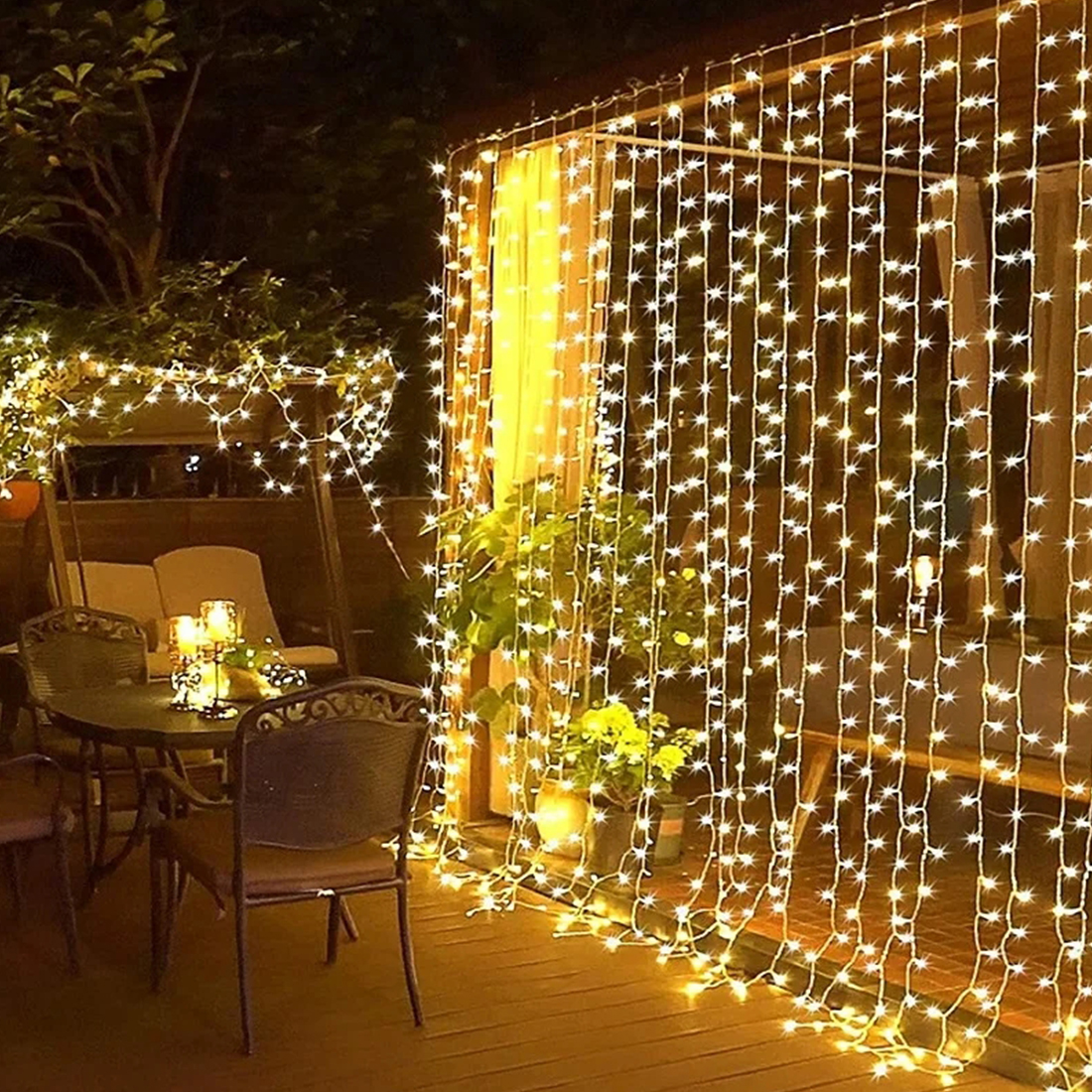 Imagem de cena de luzes cintilantes de decoração de casamento