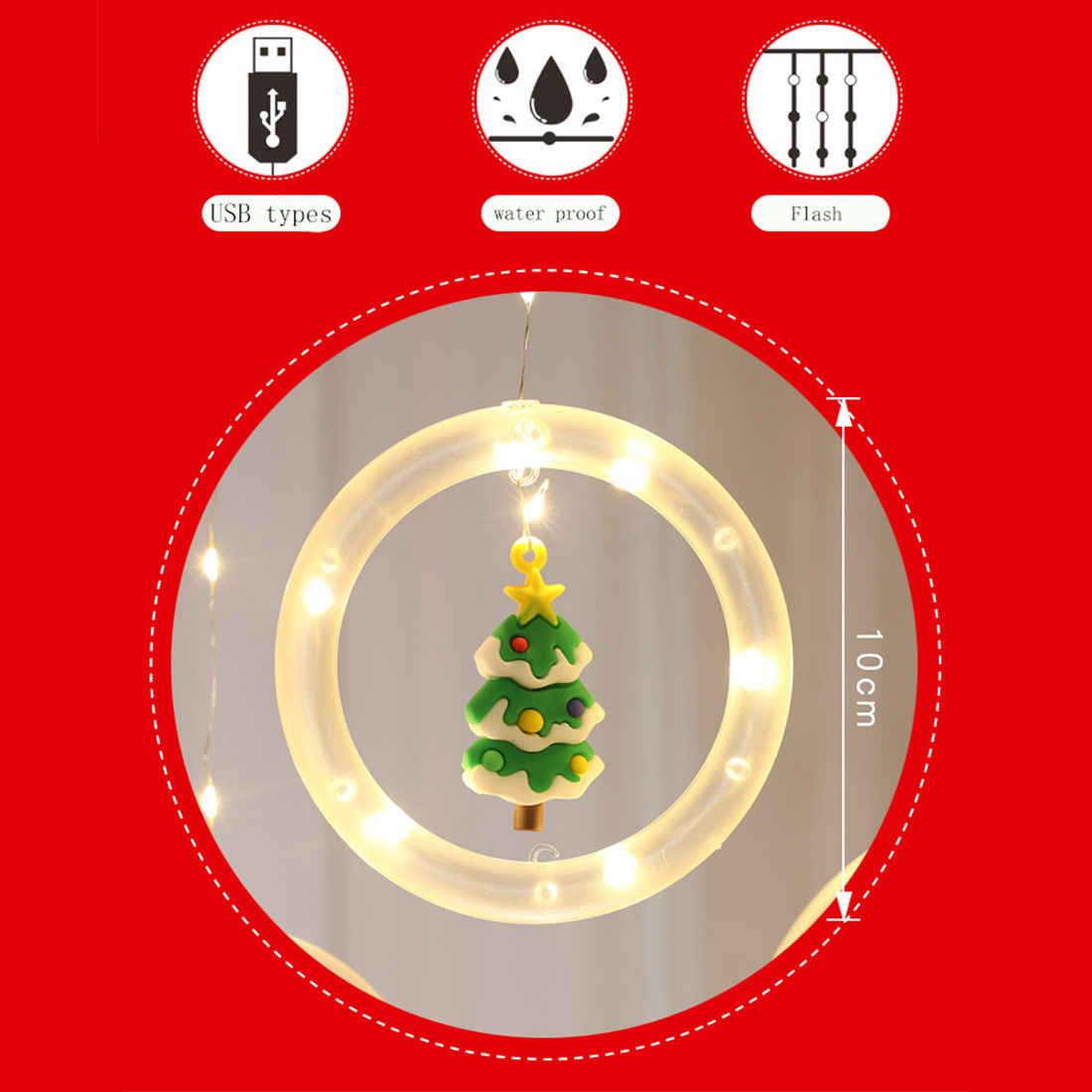 Janela de Natal pendurada decoração anel luz tamanho mostrar imagem