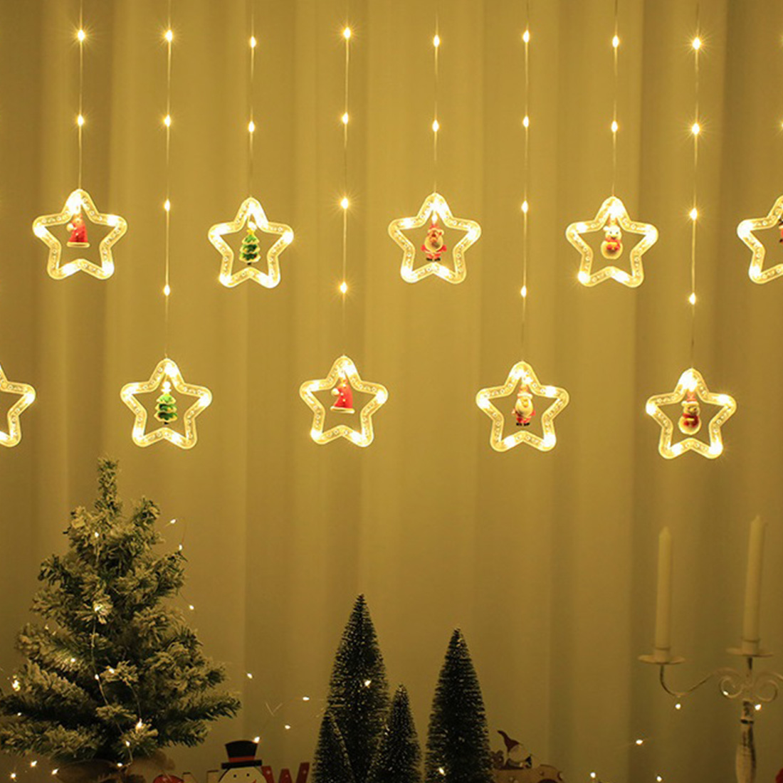 Imagem de cena de luzes de Natal com janela de Papai Noel estrela