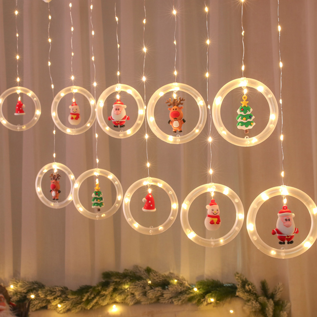 Imagem de cena de luz de anel de decoração suspensa de janela de Natal 