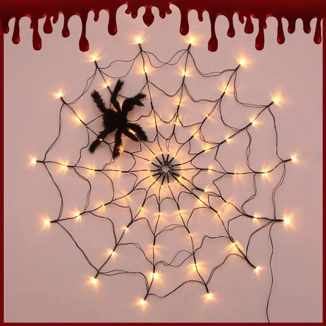 Luzes de teia de aranha com atmosfera de terror de Halloween