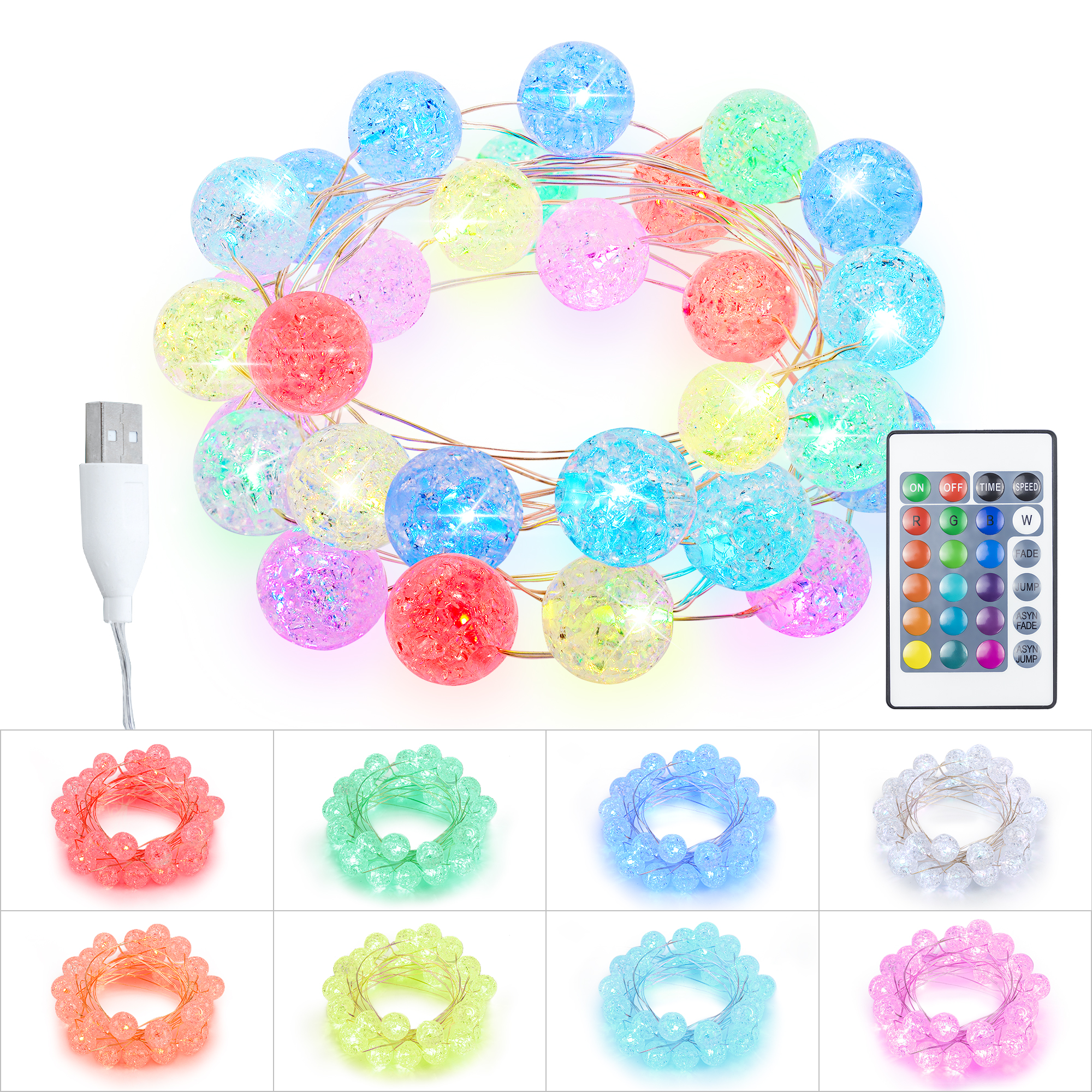 30 luzes de corda LED globo de cristal