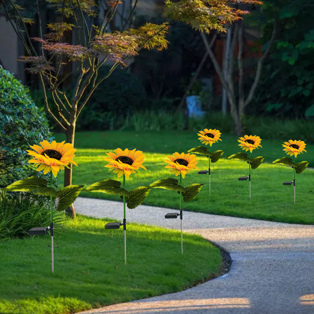 Imagem de cena de luz de estaca LED de girassóis solares