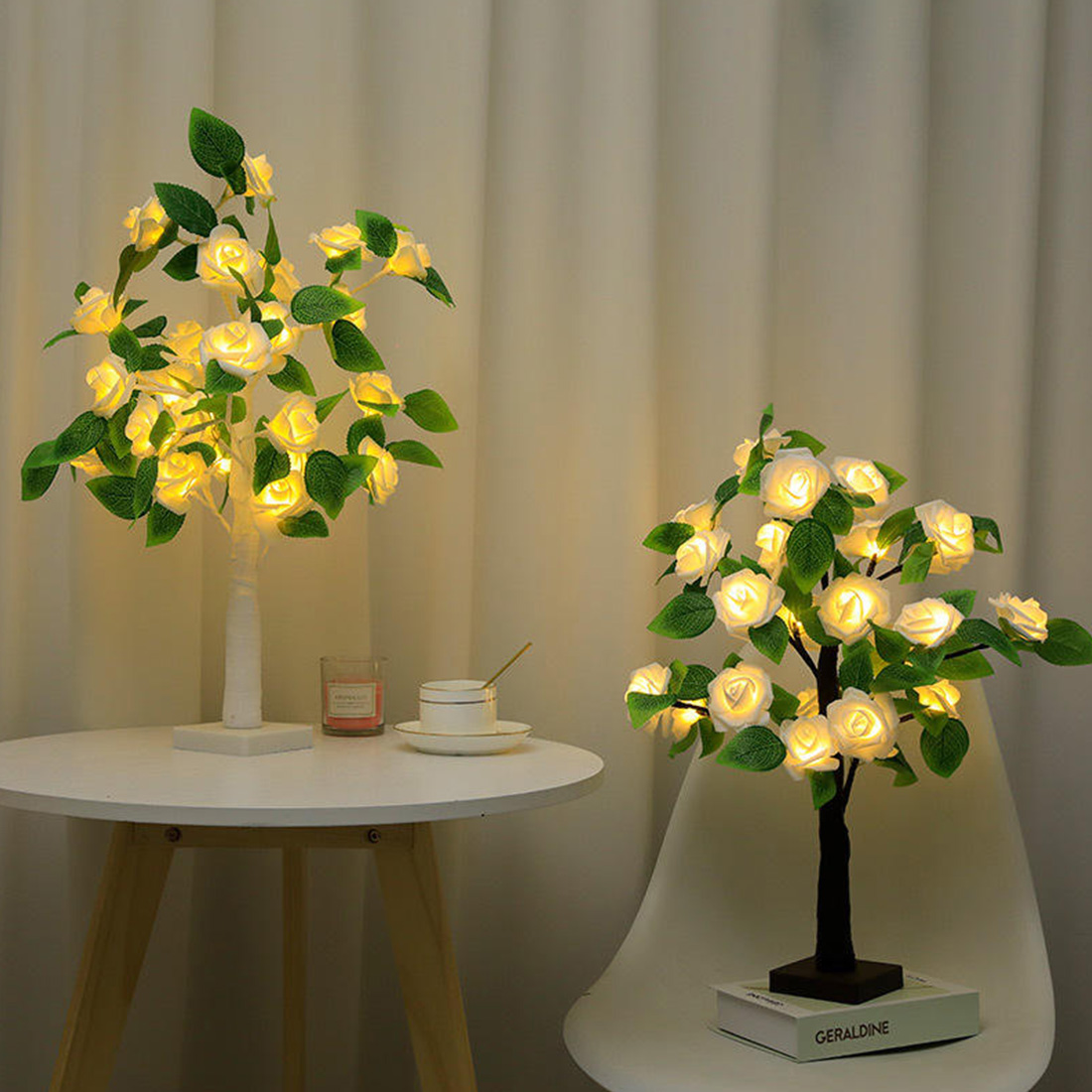 Candeeiro de mesa LED com flores rosas 24