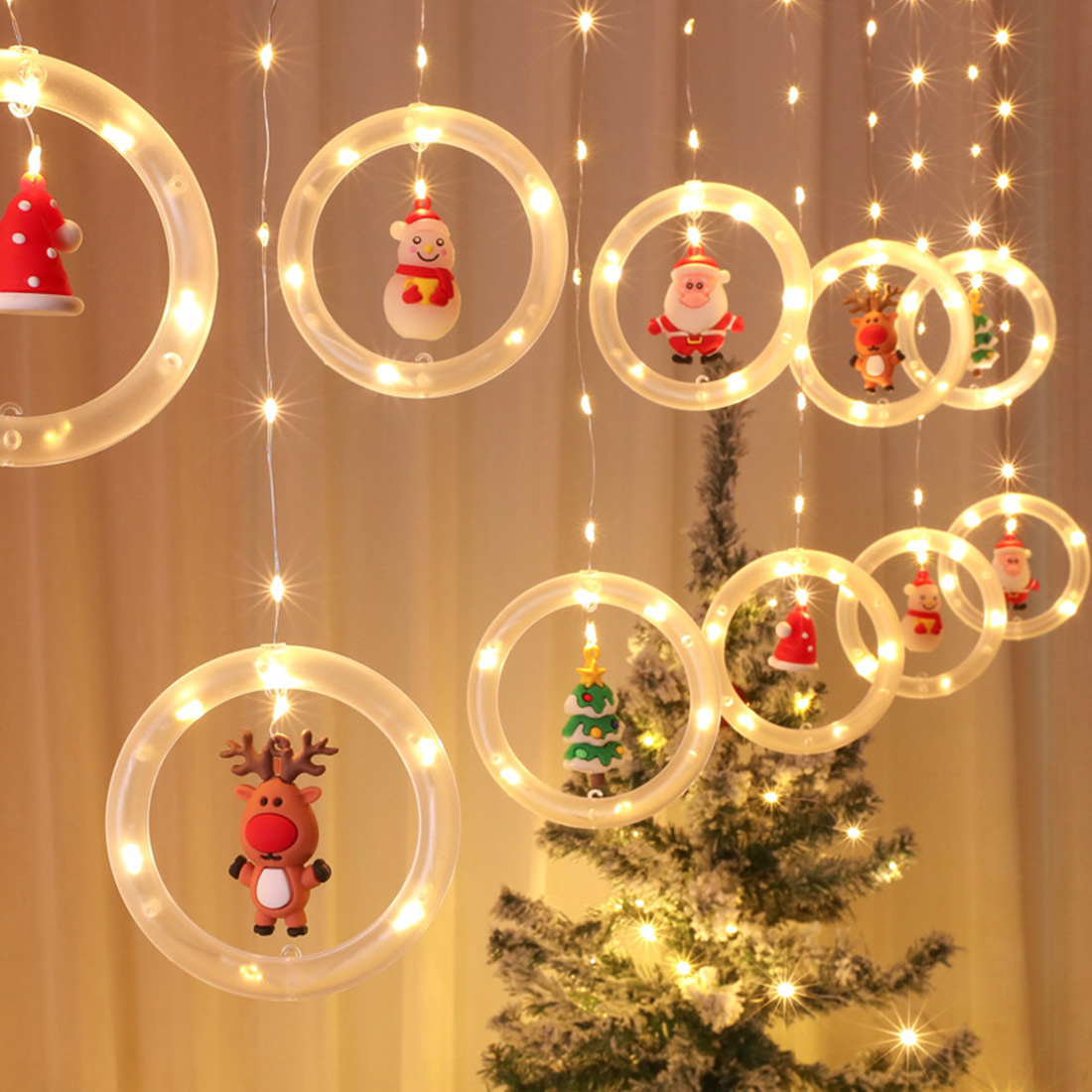 Luz de anel de decoração suspensa para janela de Natal