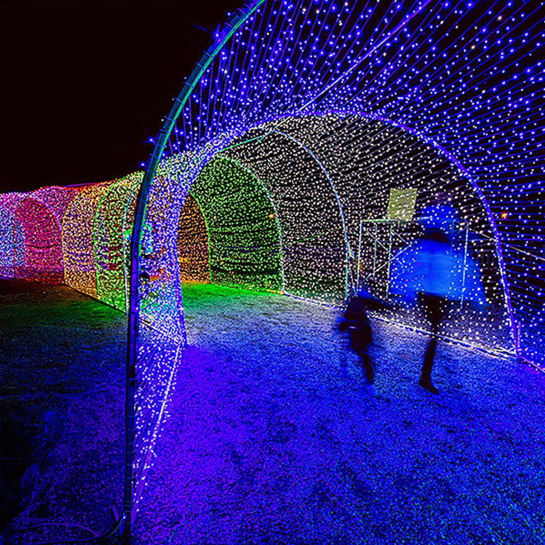 Imagem de cena de luzes em arco em forma de coração de Natal ao ar livre