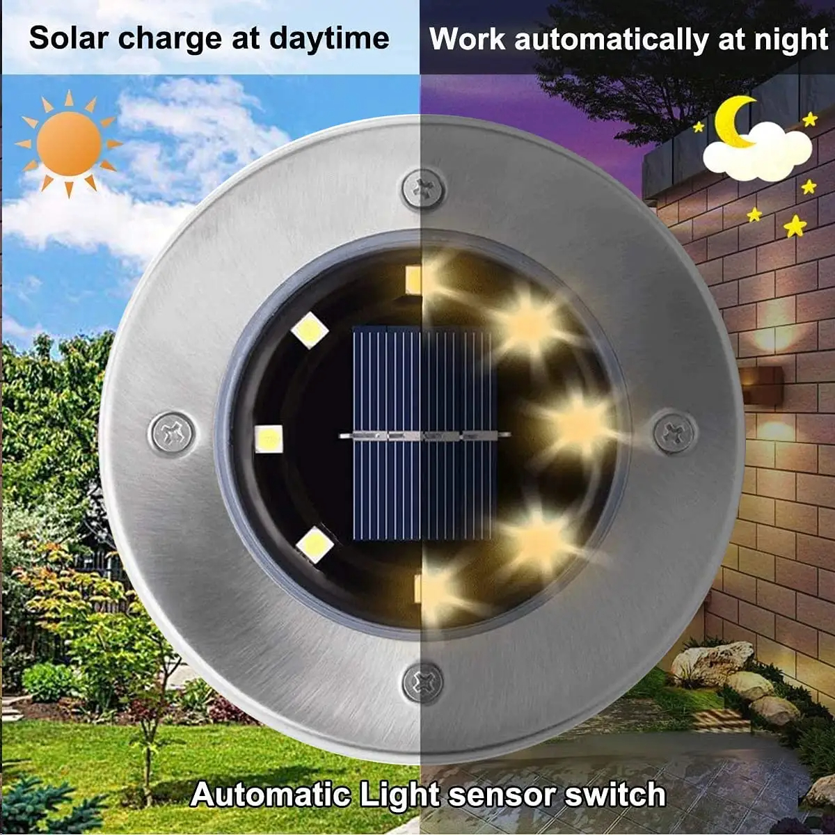 Luzes à terra solares exteriores impermeáveis ​​Day Ane Night Picture