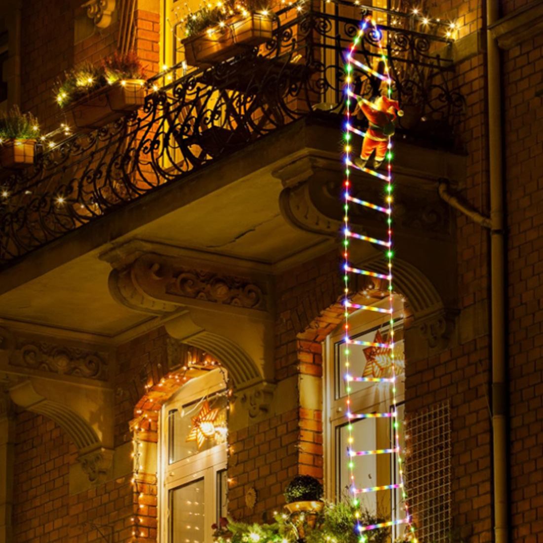 Luzes de escada LED com imagem de cena de Papai Noel subindo